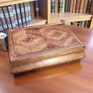 Vintage 1970s Wood Jewelry Box w/ Orange Velvet Parquet Lid Jay Import Co 13"